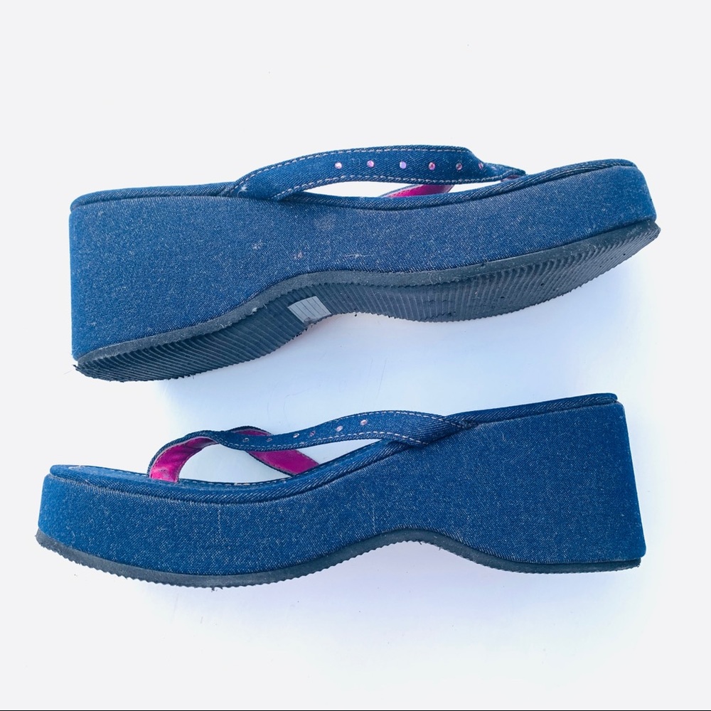 Denim Rhinestone Wedge Sandals - Picture 3 of 5